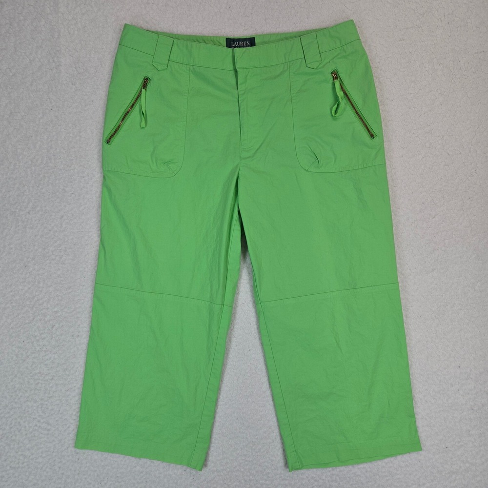 Lauren Ralph Lauren Pants Womens 12 Green Cropped Capri Utility Zip Stretch